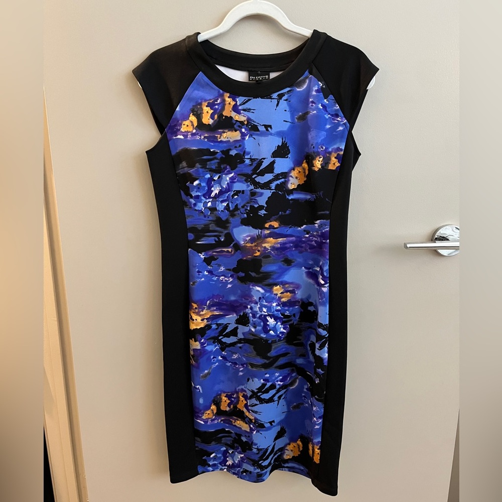 Enfocus Studio Blue and Black Artistic Mini Dress